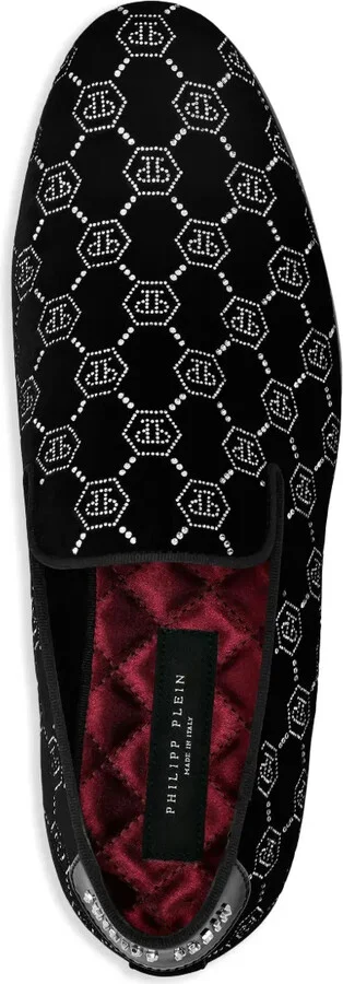 Rhinestone-Monogram Velvet Loafers - Image 3