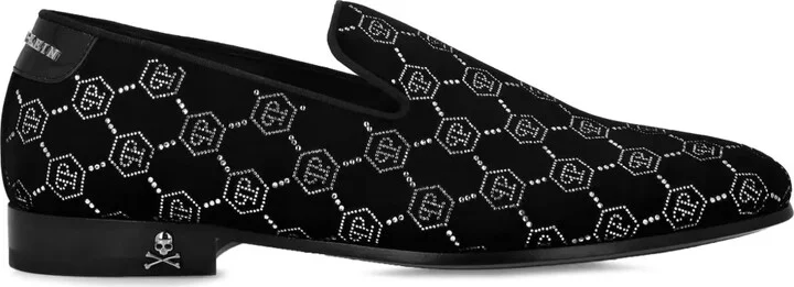 Rhinestone-Monogram Velvet Loafers