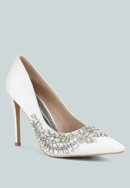 Rhinestones Embellished Satin Stiletto Pumps Women - Image 2