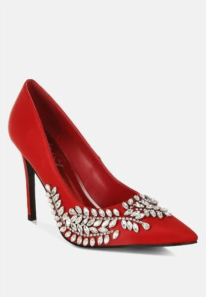 Rhinestones Embellished Satin Stiletto Pumps Women - Image 3