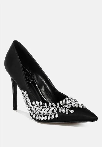 Rhinestones Embellished Satin Stiletto Pumps Women - Image 4