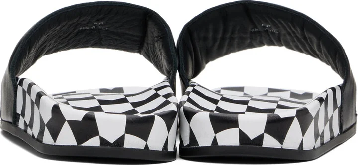 Rhude Black Checkered Leather Slides - Image 2