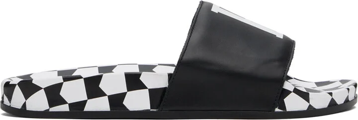 Rhude Black Checkered Leather Slides