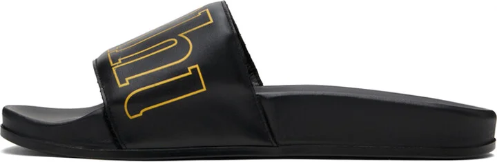 Rhude Black Leather Pool Slides - Image 3