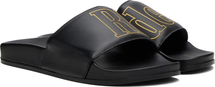 Rhude Black Leather Pool Slides - Image 4