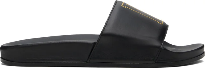 Rhude Black Leather Pool Slides