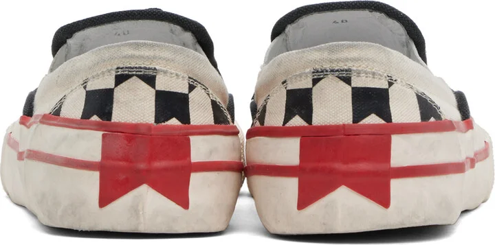 Rhude Off-White & Black Checkered Sneakers - Image 2