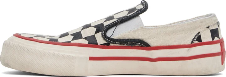 Rhude Off-White & Black Checkered Sneakers - Image 3