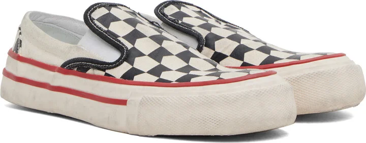 Rhude Off-White & Black Checkered Sneakers - Image 4