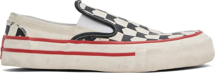 Rhude Off-White & Black Checkered Sneakers