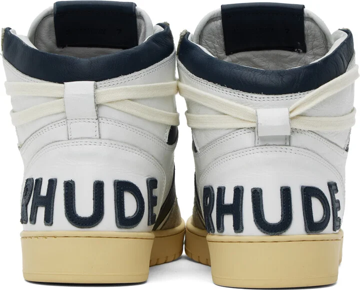 Rhude White & Navy Rhecess-Hi Sneakers - Image 2