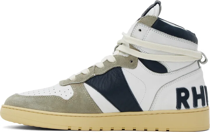 Rhude White & Navy Rhecess-Hi Sneakers - Image 3