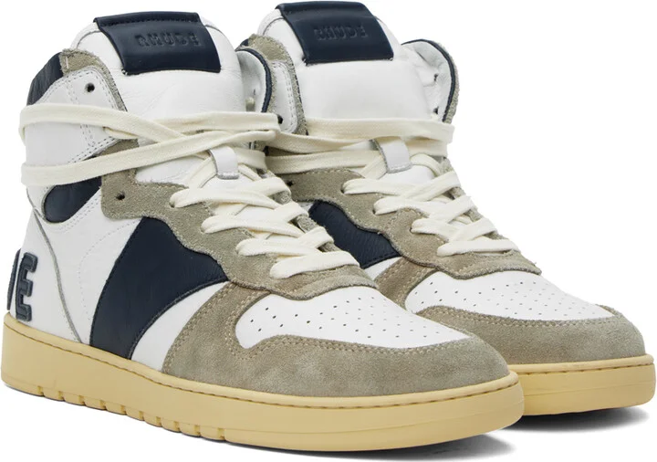 Rhude White & Navy Rhecess-Hi Sneakers - Image 4