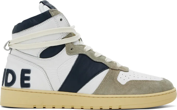 Rhude White & Navy Rhecess-Hi Sneakers