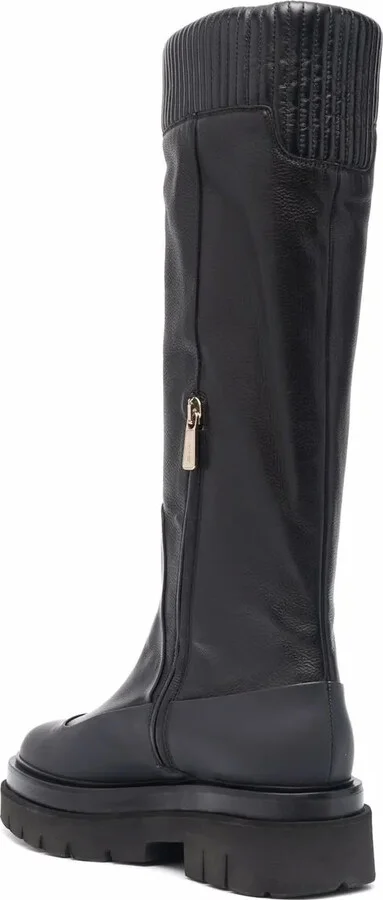 Ribbed Leather Knee-High Boots - Image 3