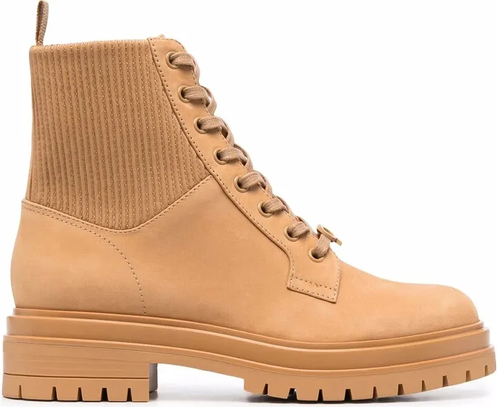 Ribbed-Panel Lace-Up Boots