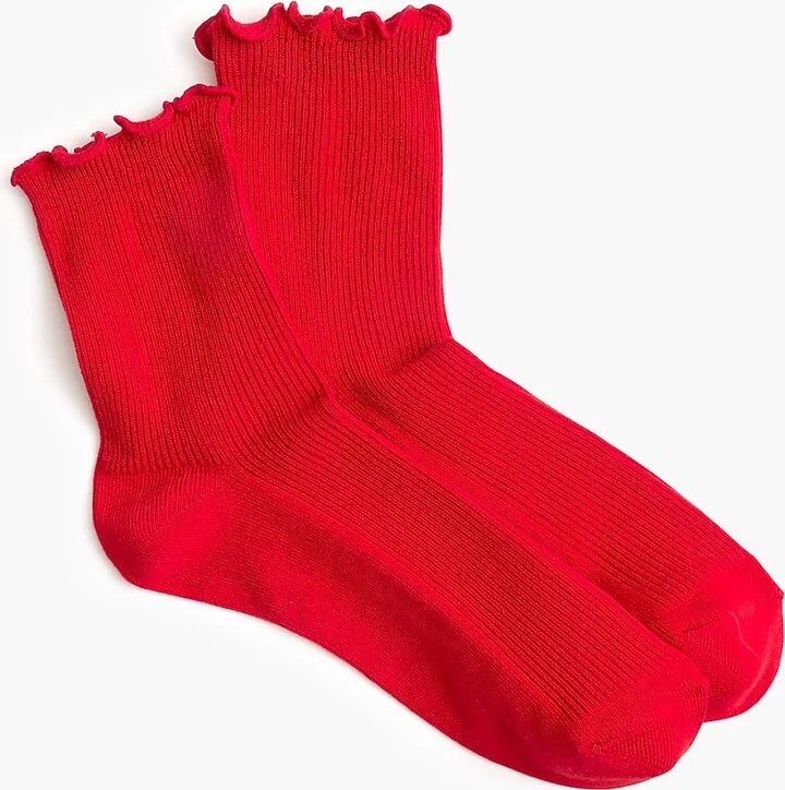 Ribbed ruffle-edge boot socks