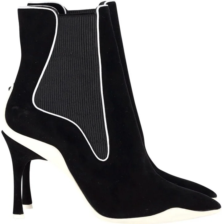 Ribbed Side Ankle Boots In Black Suede