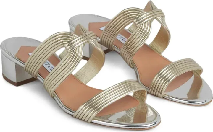 Ribbed-Strap Metallic Sandals - Image 2