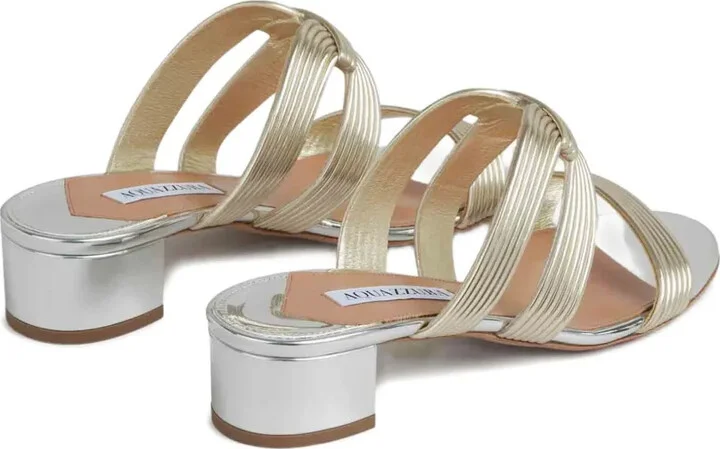 Ribbed-Strap Metallic Sandals - Image 3