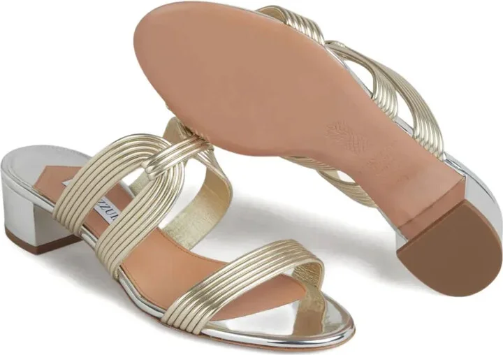 Ribbed-Strap Metallic Sandals - Image 4
