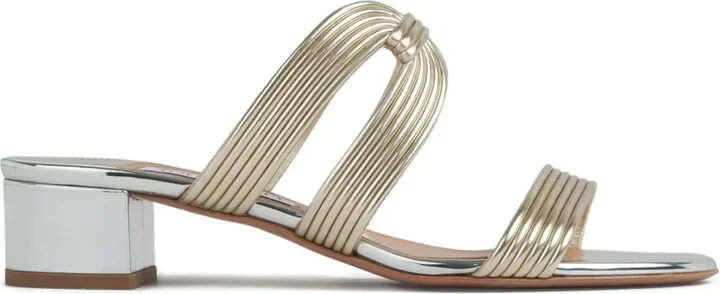 Ribbed-Strap Metallic Sandals