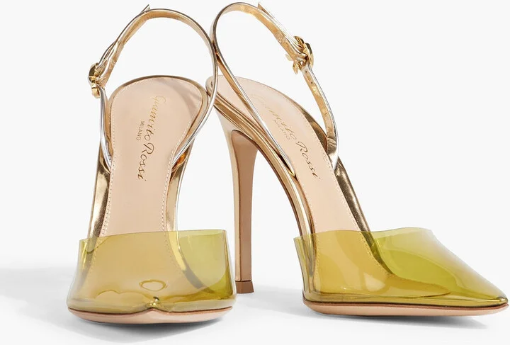 Ribbon D'orsay PVC and mirrored-leather slingback pumps - Image 2
