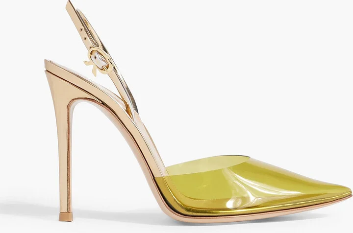 Ribbon D'orsay PVC and mirrored-leather slingback pumps