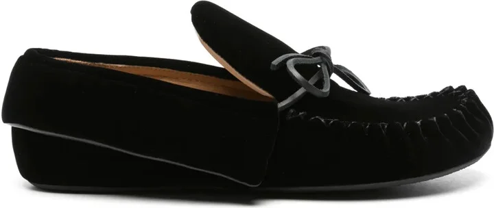 Ribbon-Fastening Velvet Loafers