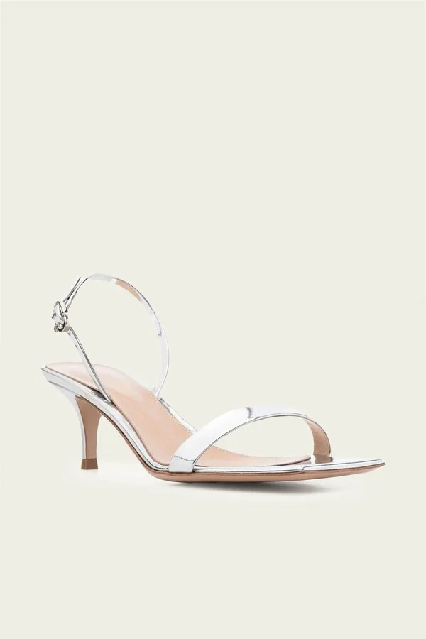 Ribbon Metallic Kitten Slingback Sandal in Silver - Image 2