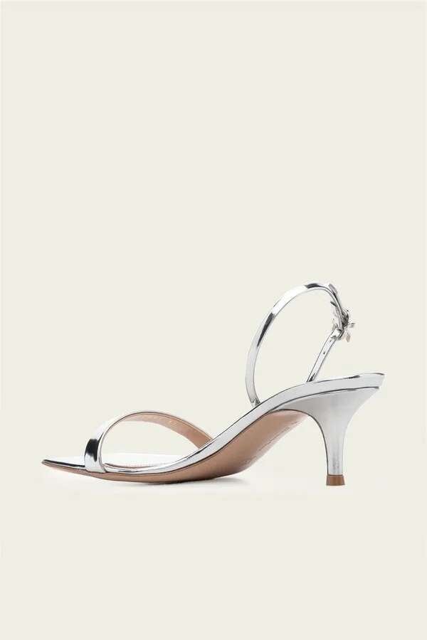 Ribbon Metallic Kitten Slingback Sandal in Silver - Image 3