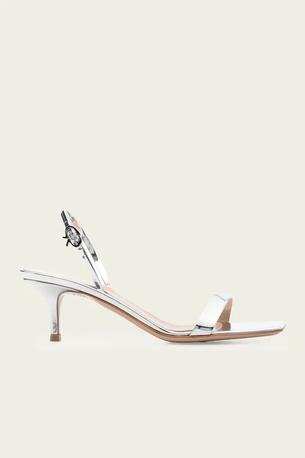 Ribbon Metallic Kitten Slingback Sandal in Silver
