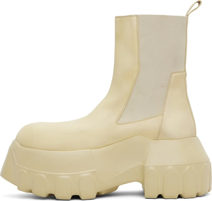 Rick Owens Beige Hollywood Beatle Mega Tractor Chelsea Boots - Image 3