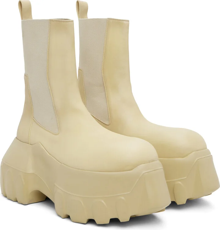 Rick Owens Beige Hollywood Beatle Mega Tractor Chelsea Boots - Image 4