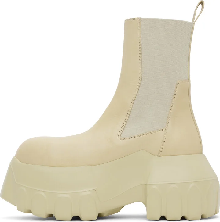 Rick Owens Beige Hollywood Beatle Mega Tractor Chelsea Boots - Image 3