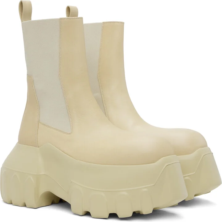 Rick Owens Beige Hollywood Beatle Mega Tractor Chelsea Boots - Image 4