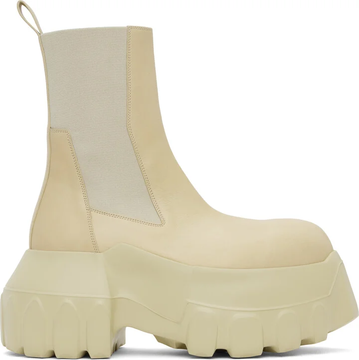 Rick Owens Beige Hollywood Beatle Mega Tractor Chelsea Boots