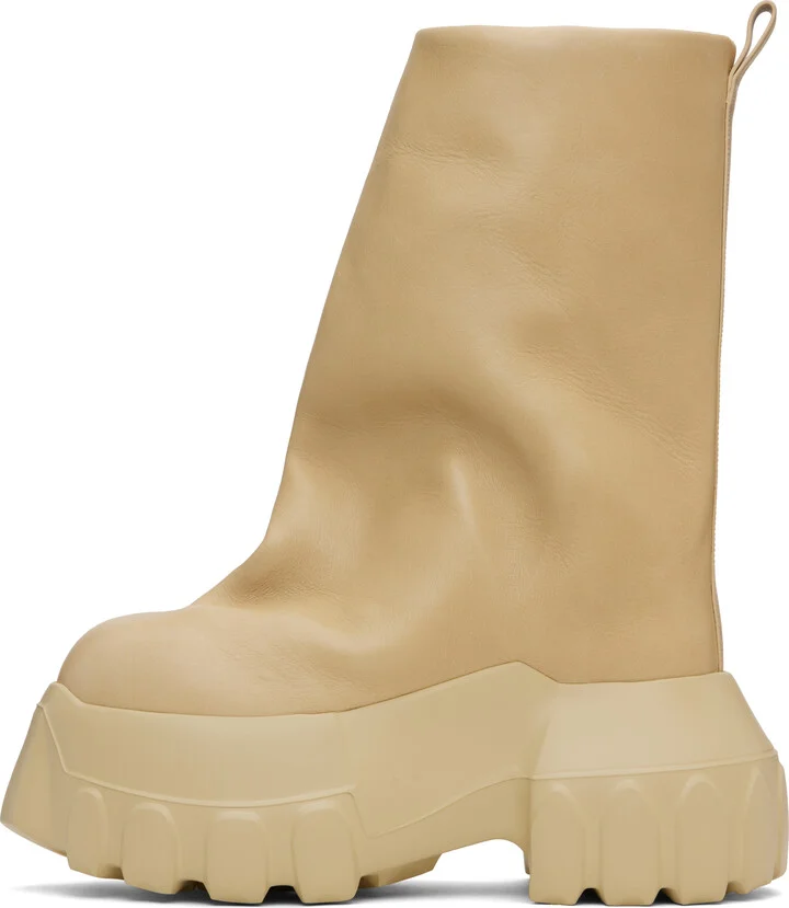 Rick Owens Beige Hollywood Flared Mega Tractor Boots - Image 3