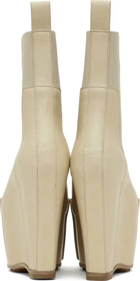 Rick Owens Beige Hollywood Grilled Wedge Beatle Chelsea Boots - Image 2