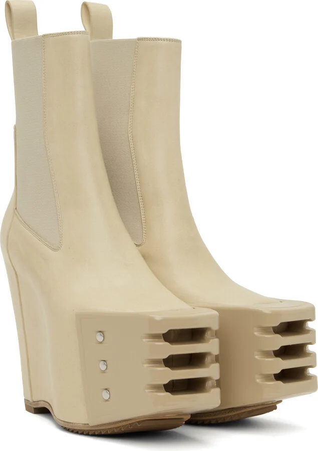 Rick Owens Beige Hollywood Grilled Wedge Beatle Chelsea Boots - Image 4