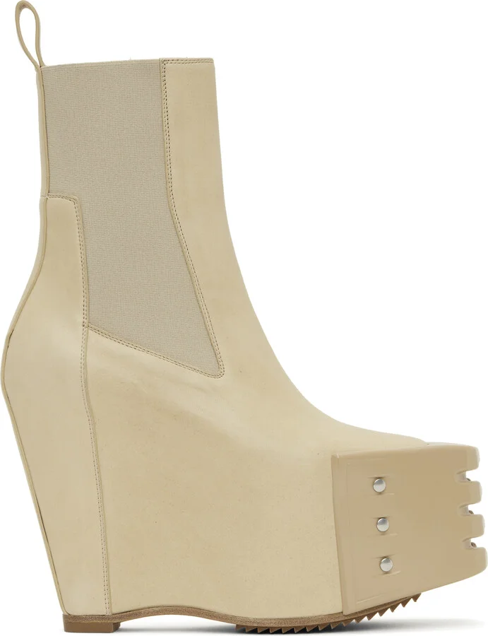 Rick Owens Beige Hollywood Grilled Wedge Beatle Chelsea Boots