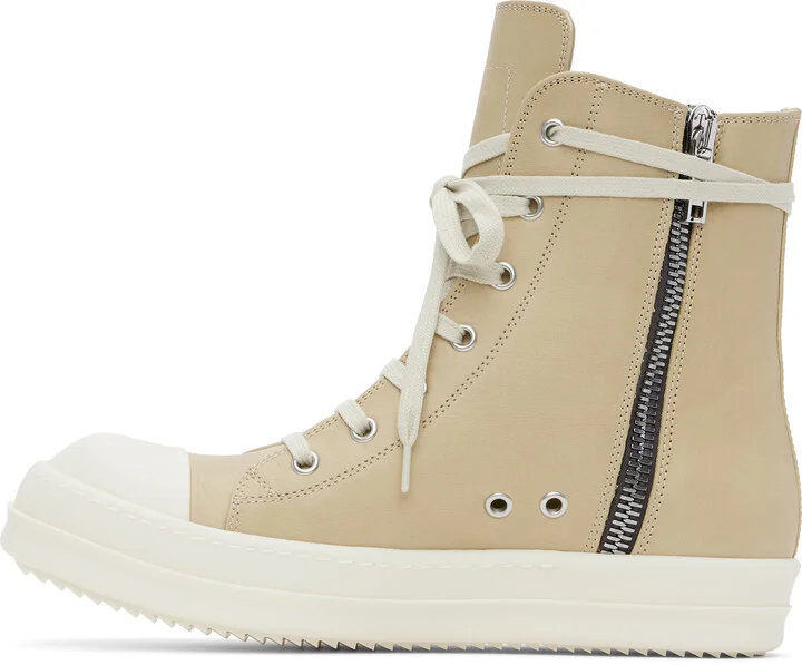 Rick Owens Beige Hollywood Leather Sneakers - Image 3