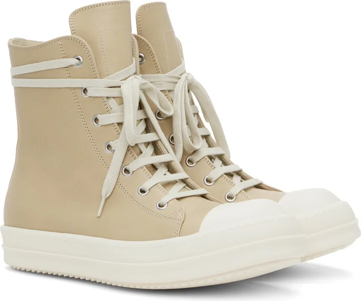 Rick Owens Beige Hollywood Leather Sneakers - Image 4