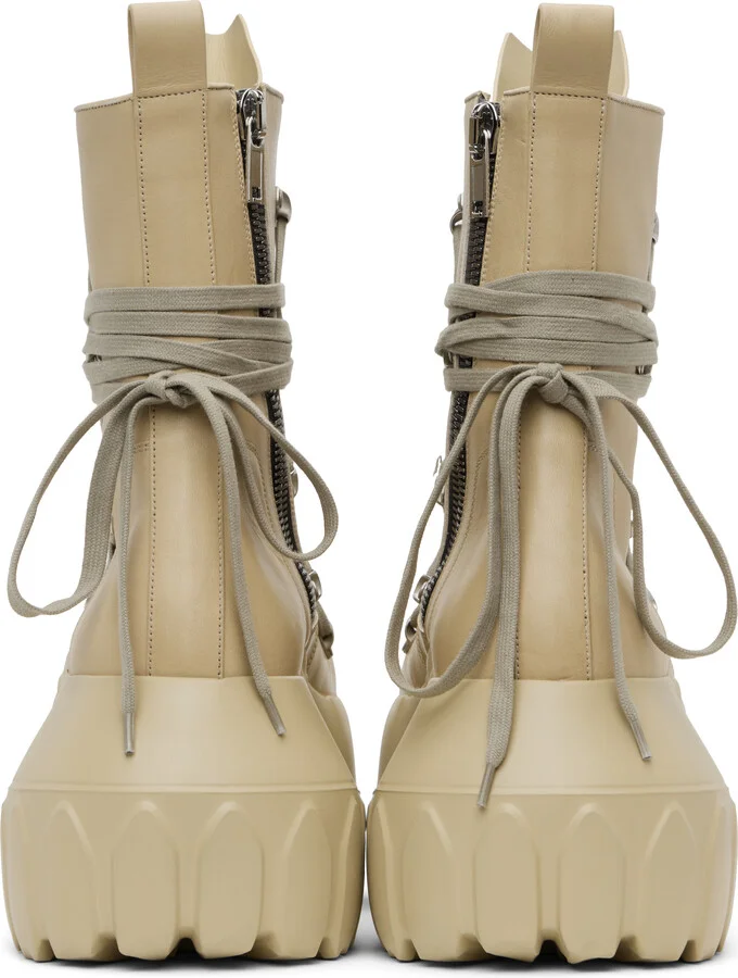 Rick Owens Beige Hollywood Megalace Mega Tractor Boots - Image 2