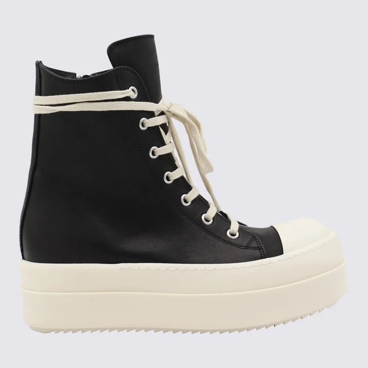 Rick Owens Black And White Leather Sneakers