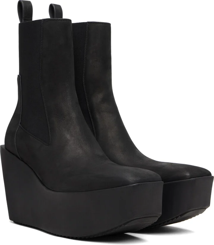 Rick Owens Black Concordians Sliver Platform Beatle Chelsea Boots - Image 4
