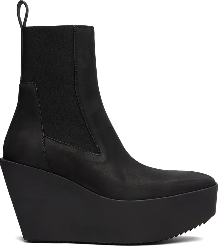 Rick Owens Black Concordians Sliver Platform Beatle Chelsea Boots
