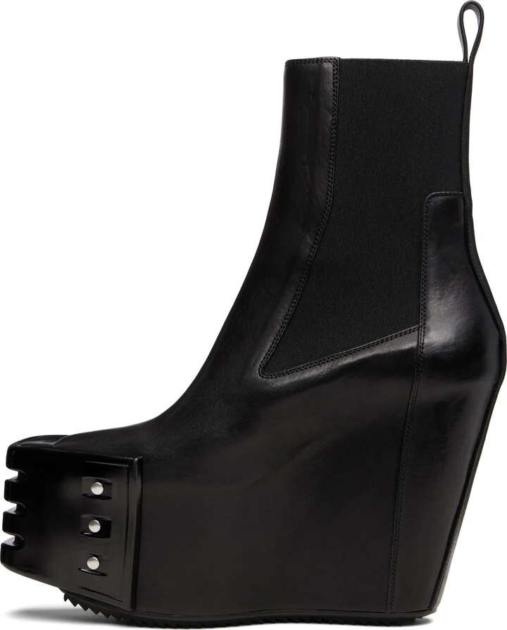 Rick Owens Black Grilled Wedge Beatle Chelsea Boots - Image 3