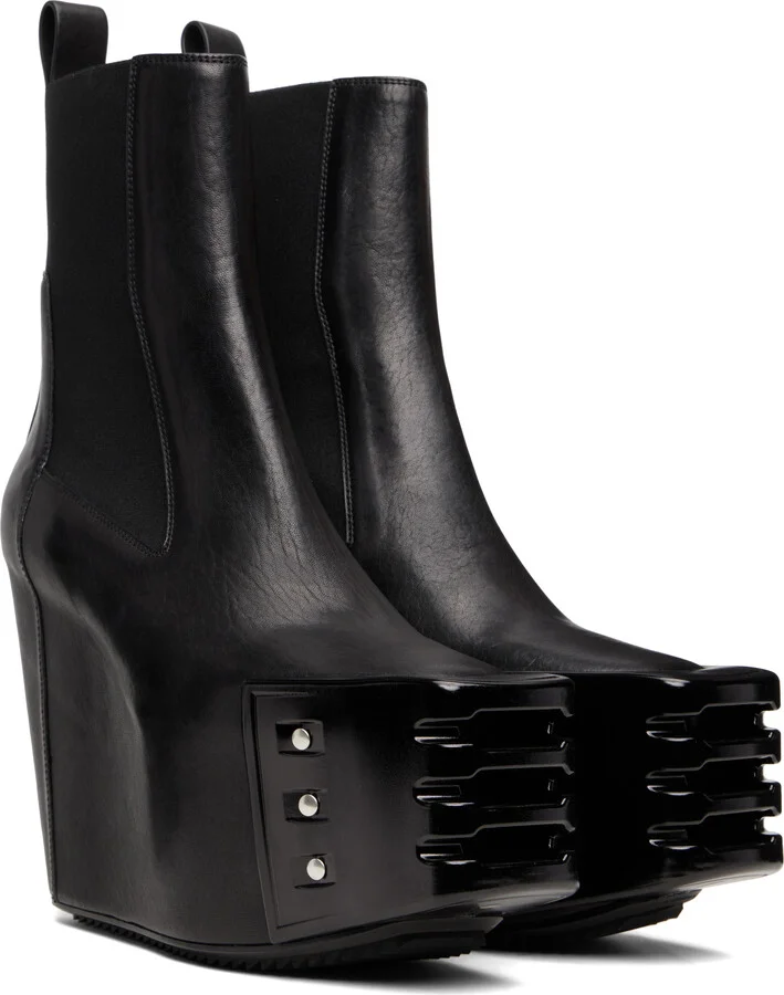 Rick Owens Black Grilled Wedge Beatle Chelsea Boots - Image 4