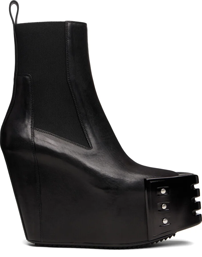 Rick Owens Black Grilled Wedge Beatle Chelsea Boots